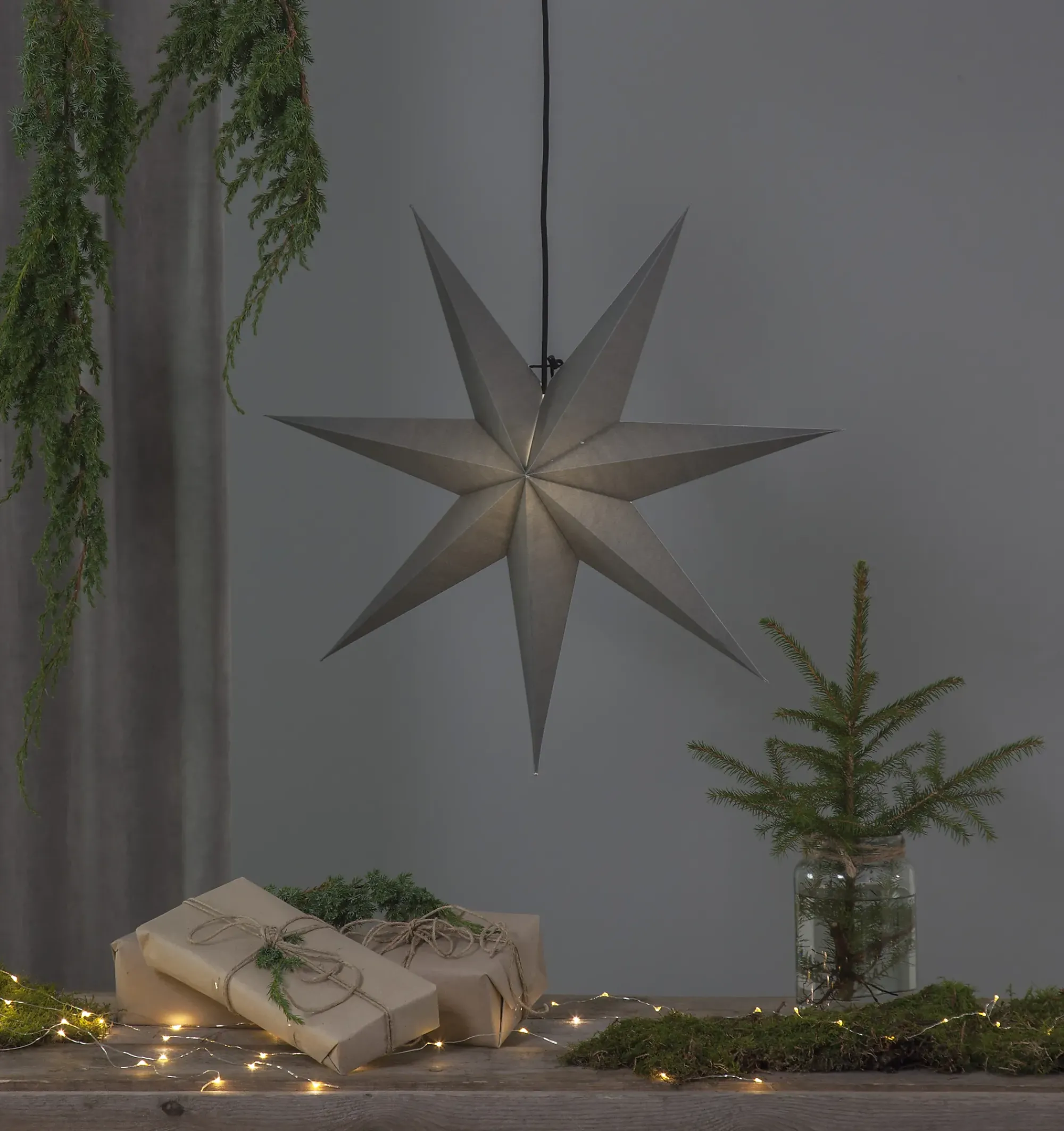 Adventstjerne i papir grå 70cm-Star trading Online
