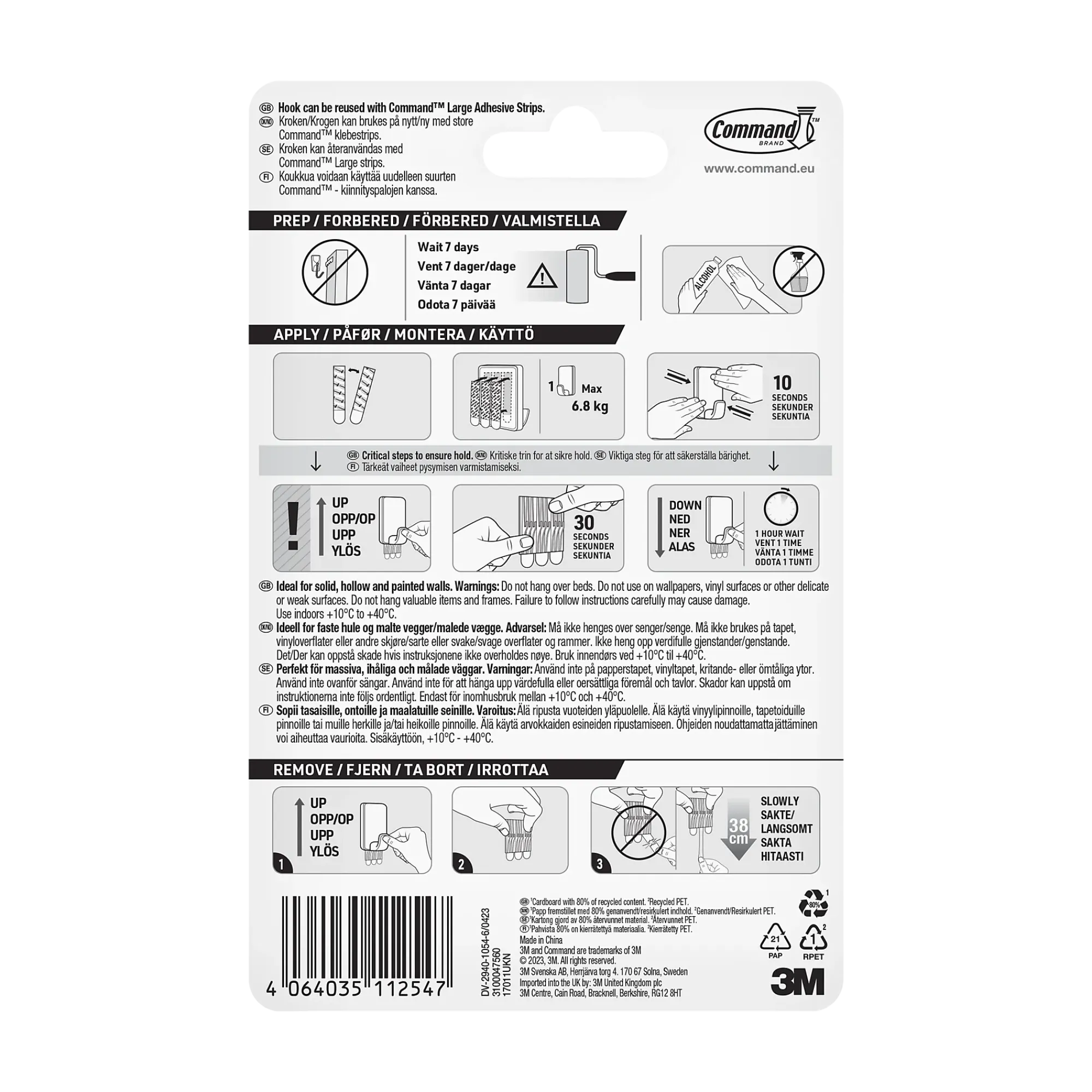Avlastningskrok XL 6,8kg 1 krok/ 3 strips-Command Online