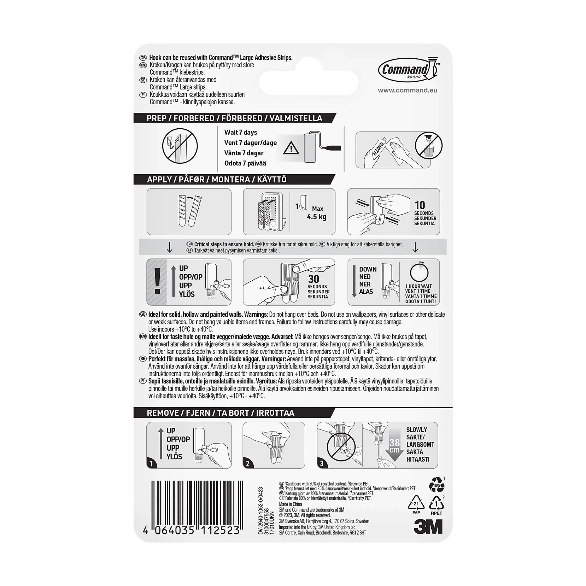 Avlastningskrok XL 4,5kg 1 krok/2 strips-Command Sale