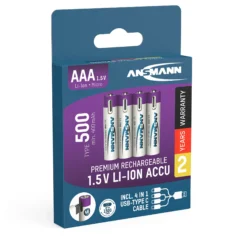 Batteri AAA 4stk oppladbare med USB-C port og ladekabel-Ansmann Clearance