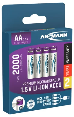 Batteri AA 4stk oppladbare med USB-C port og ladekabel-Ansmann Best