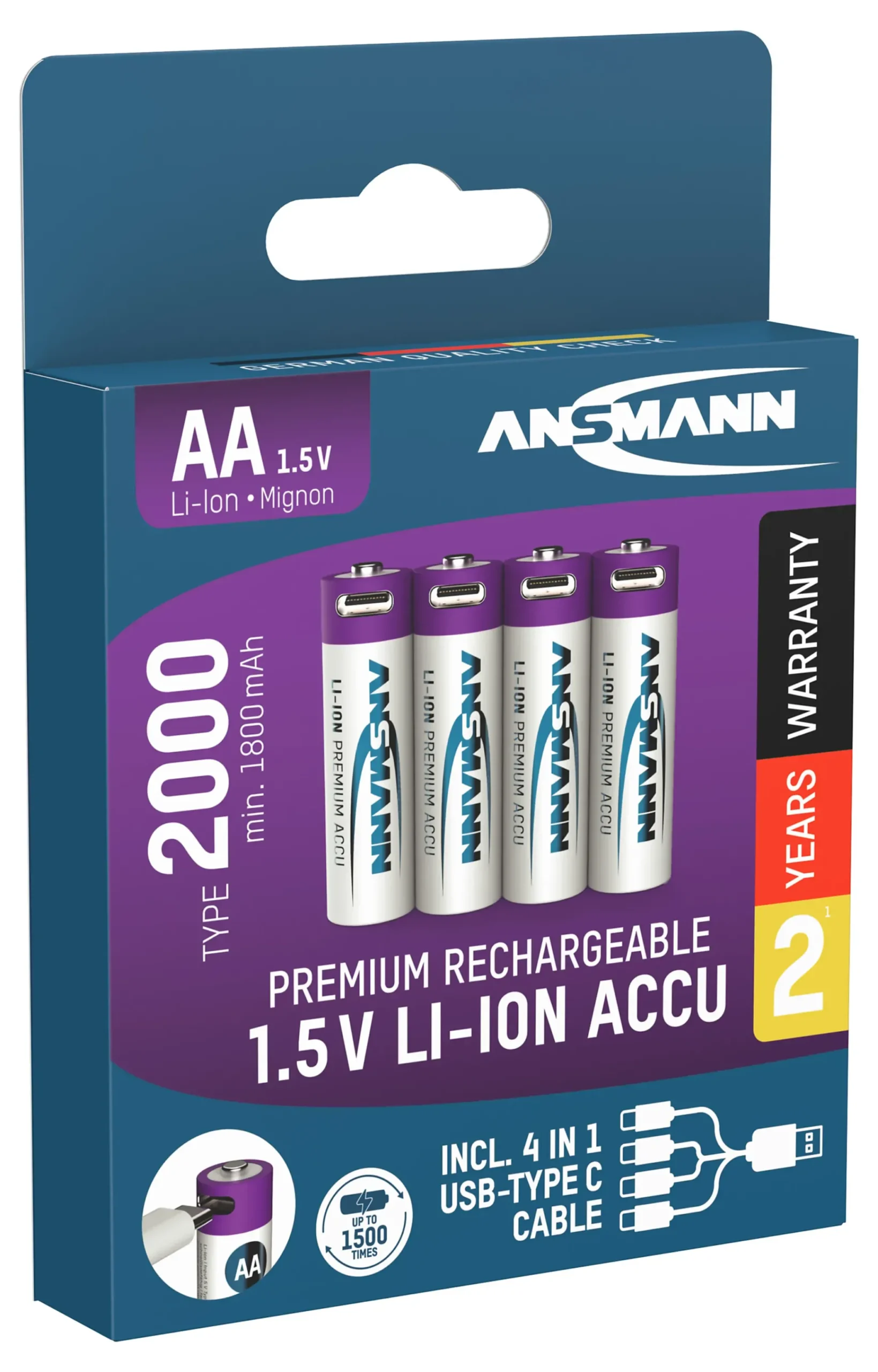 Batteri AA 4stk oppladbare med USB-C port og ladekabel-Ansmann Best