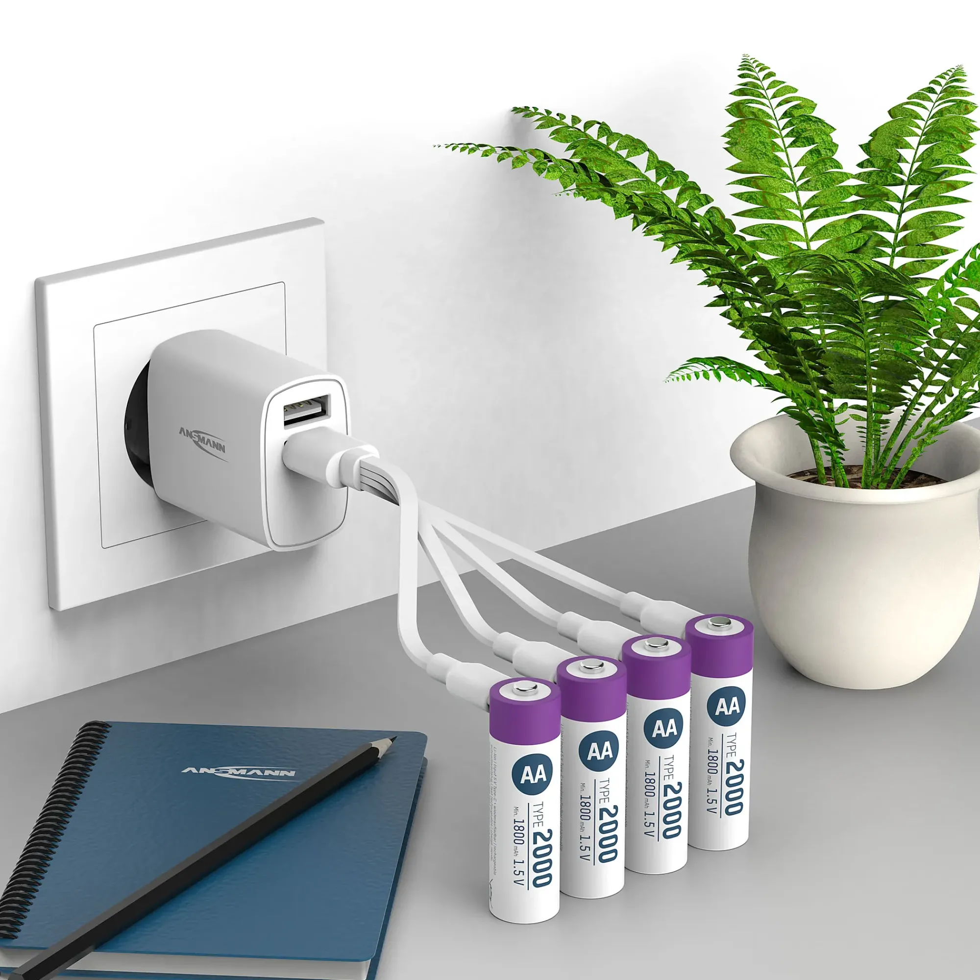Batteri AA 4stk oppladbare med USB-C port og ladekabel-Ansmann Best
