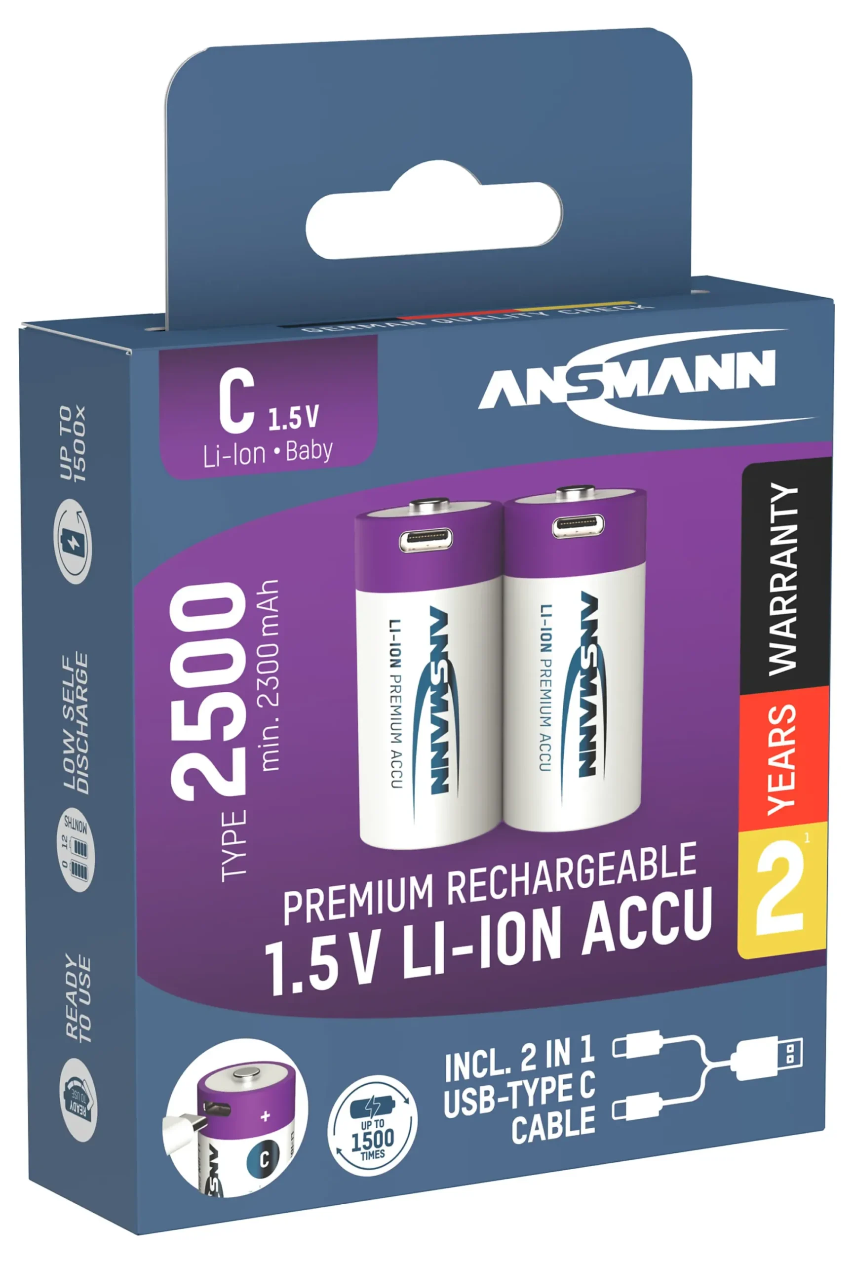 Batteri Cx2 oppladbart USB-C med ladekabel-Ansmann Discount