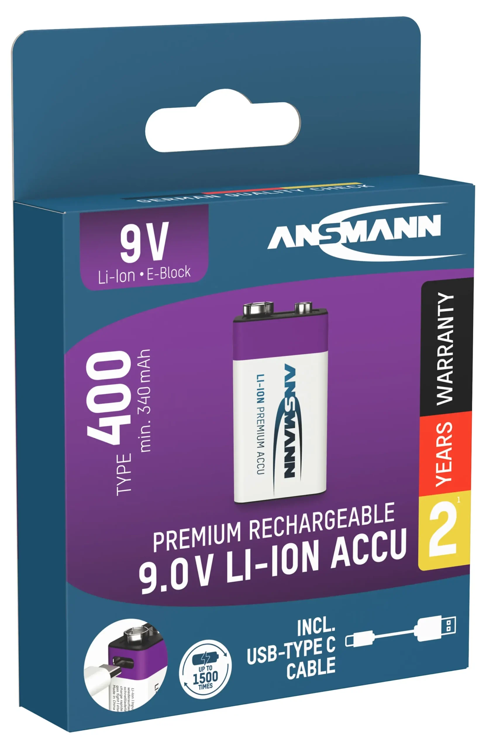 Batterii 9vx1 oppladbart USB-C med ladekabel-Ansmann Outlet