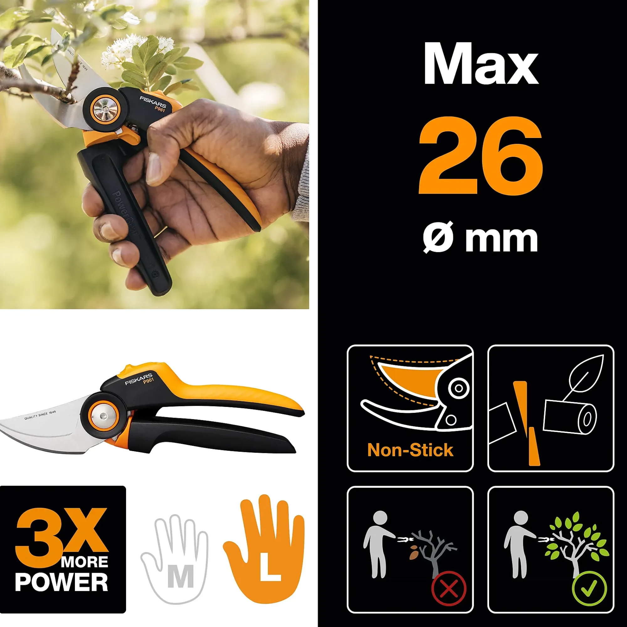 Beskjæringssaks sideskjær X-series Powergear large SS-Fiskars Outlet