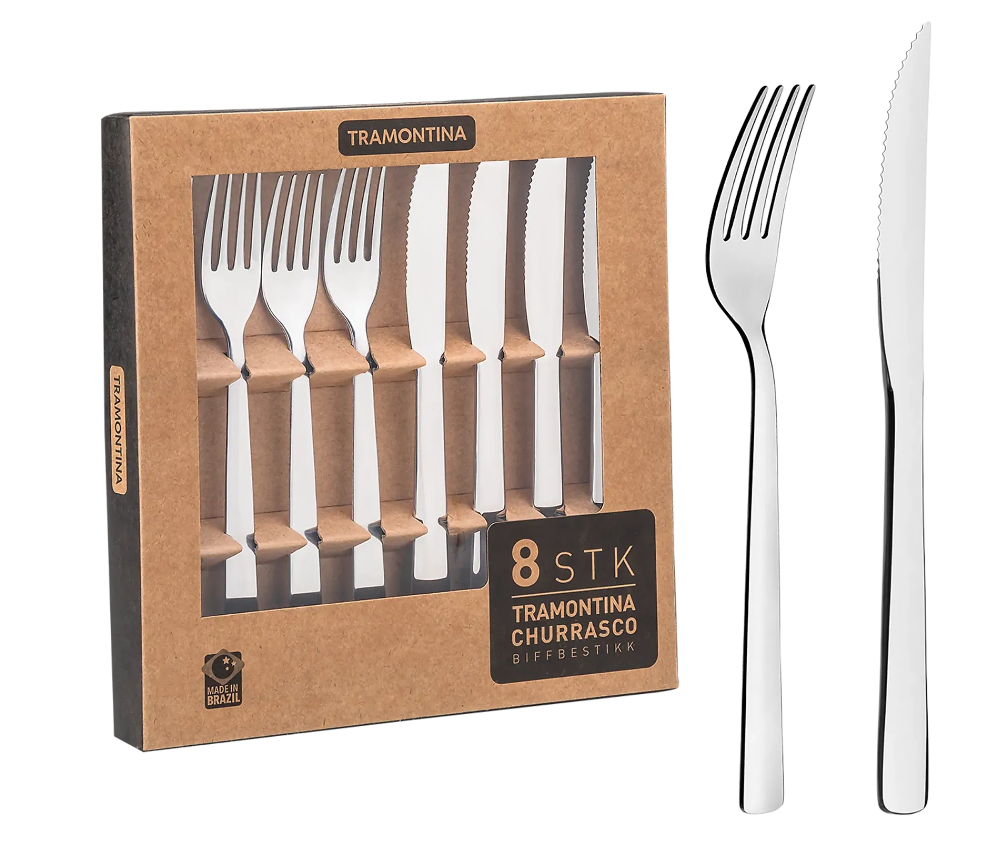 Biffbestikk 8 deler blank-Tramontina Sale