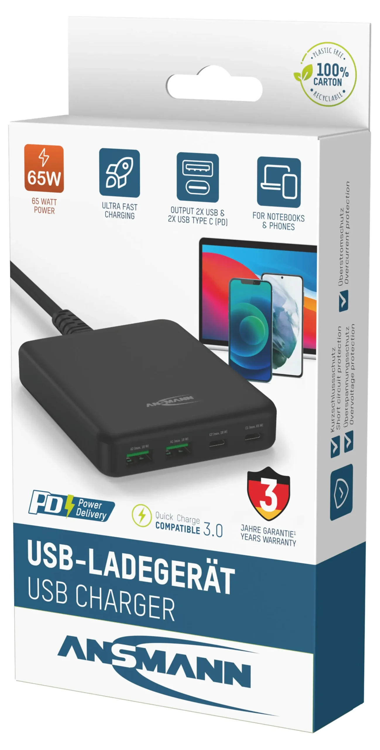 Bordlader 2xUSB-C /2xUSB-A 65w hurtiglading-Ansmann Discount