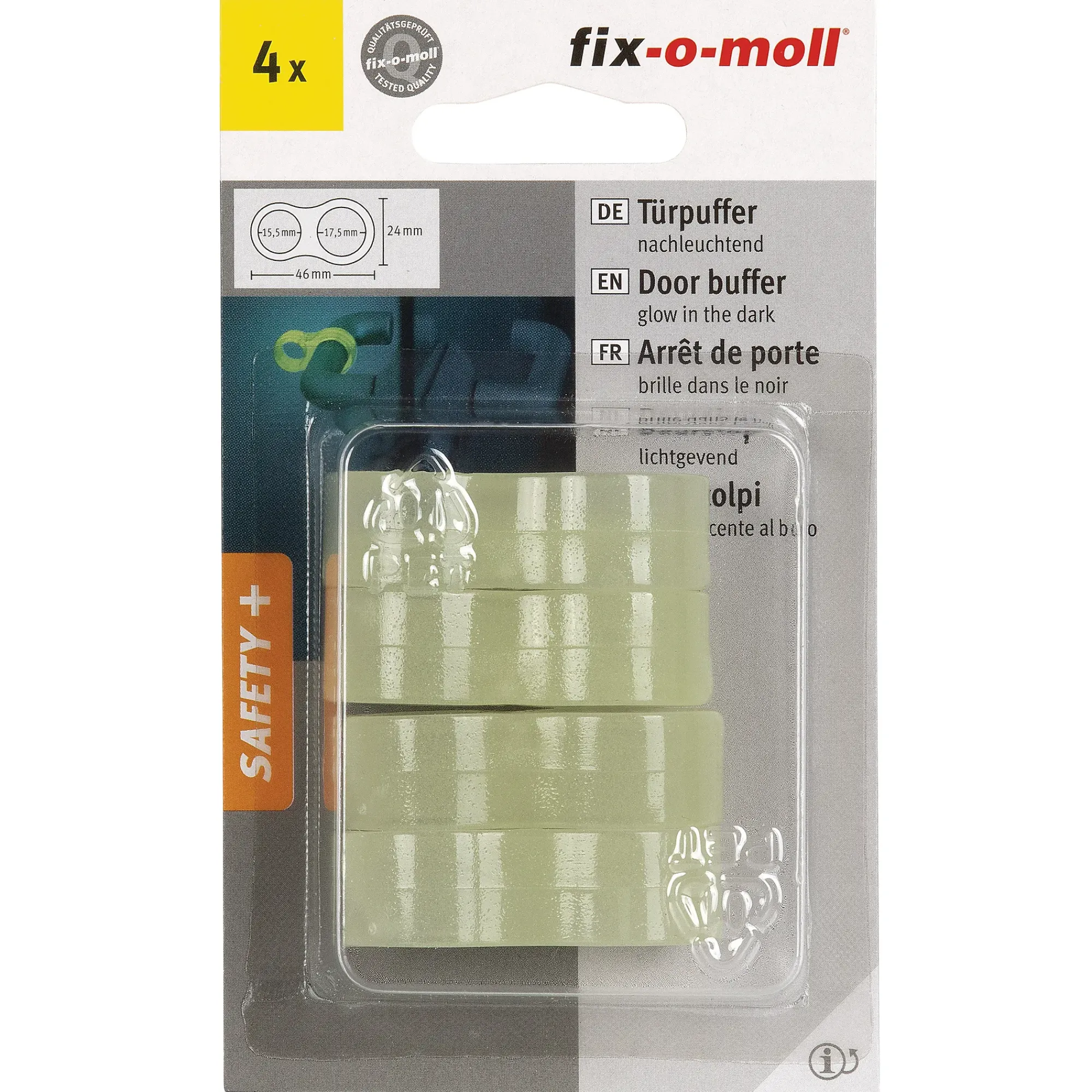 Dørstopper for håndtak selvlysende 2 hull 15 og 18mm 4stk-Fix O Moll New