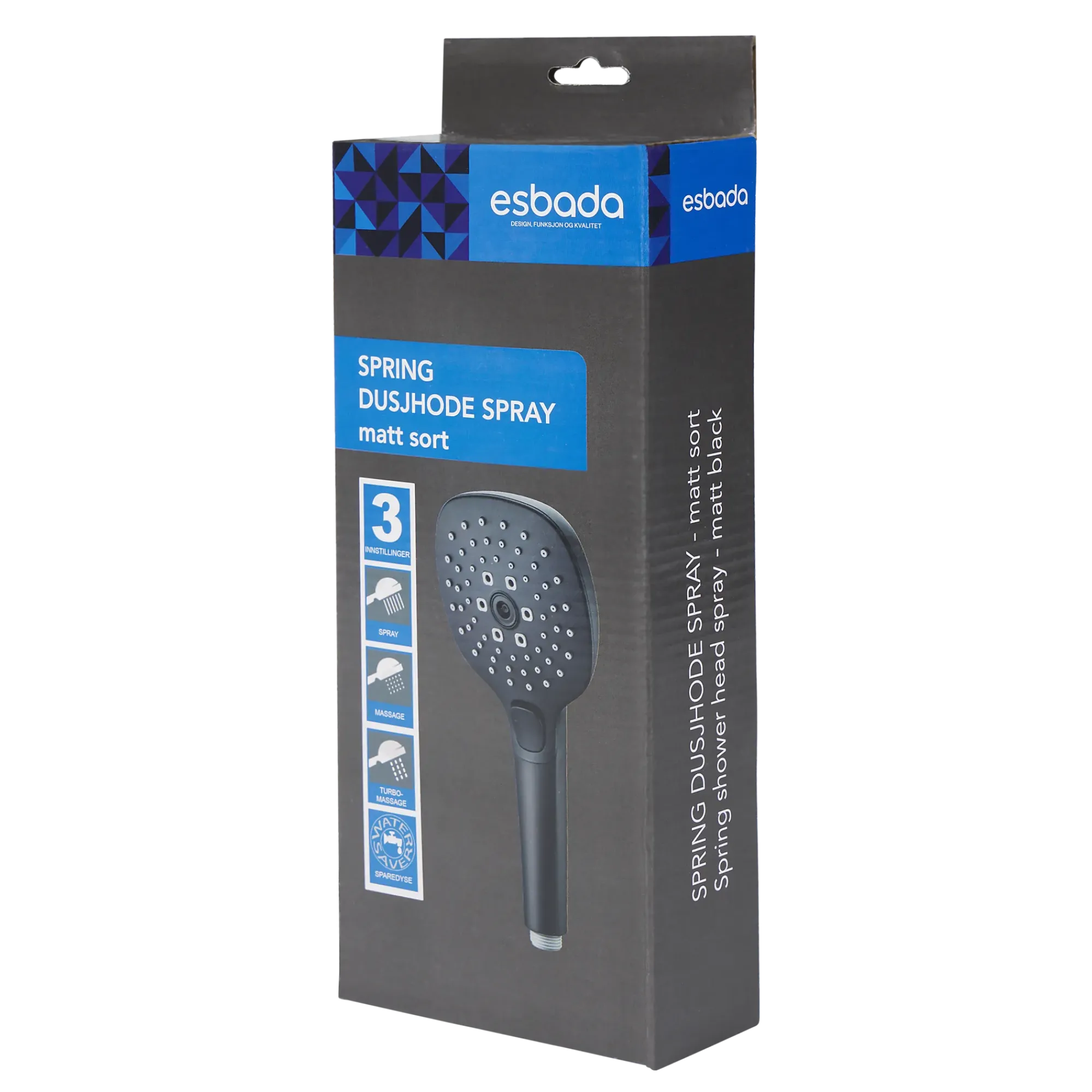 Dusjhode Spring Spray med 3 innstillinger matt-Esbada Outlet