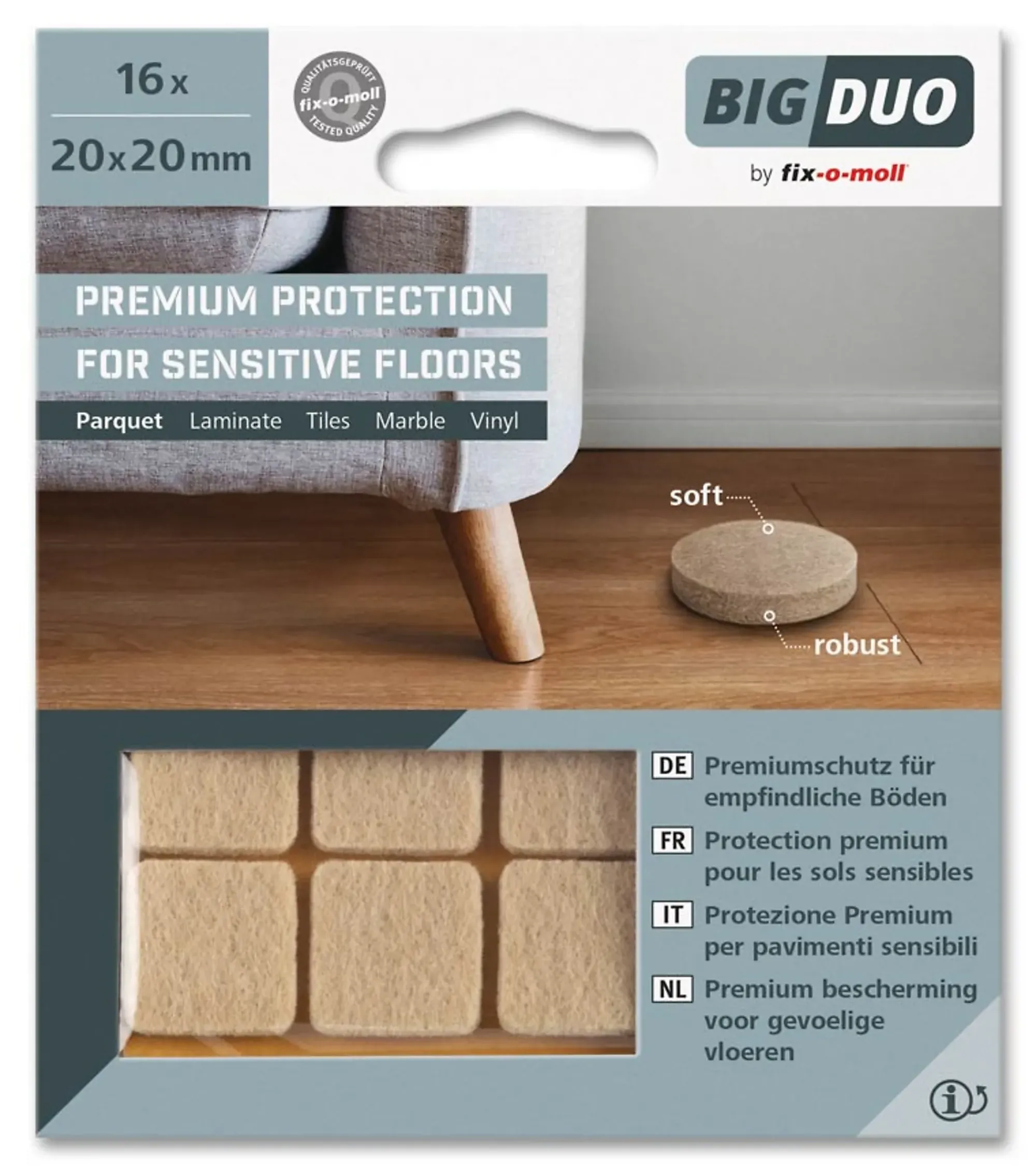 FILTKNOTT BEIGE 20x20 SK GLATT OVERFLATE,STØYREDUSERENDE-Fix O Moll Best