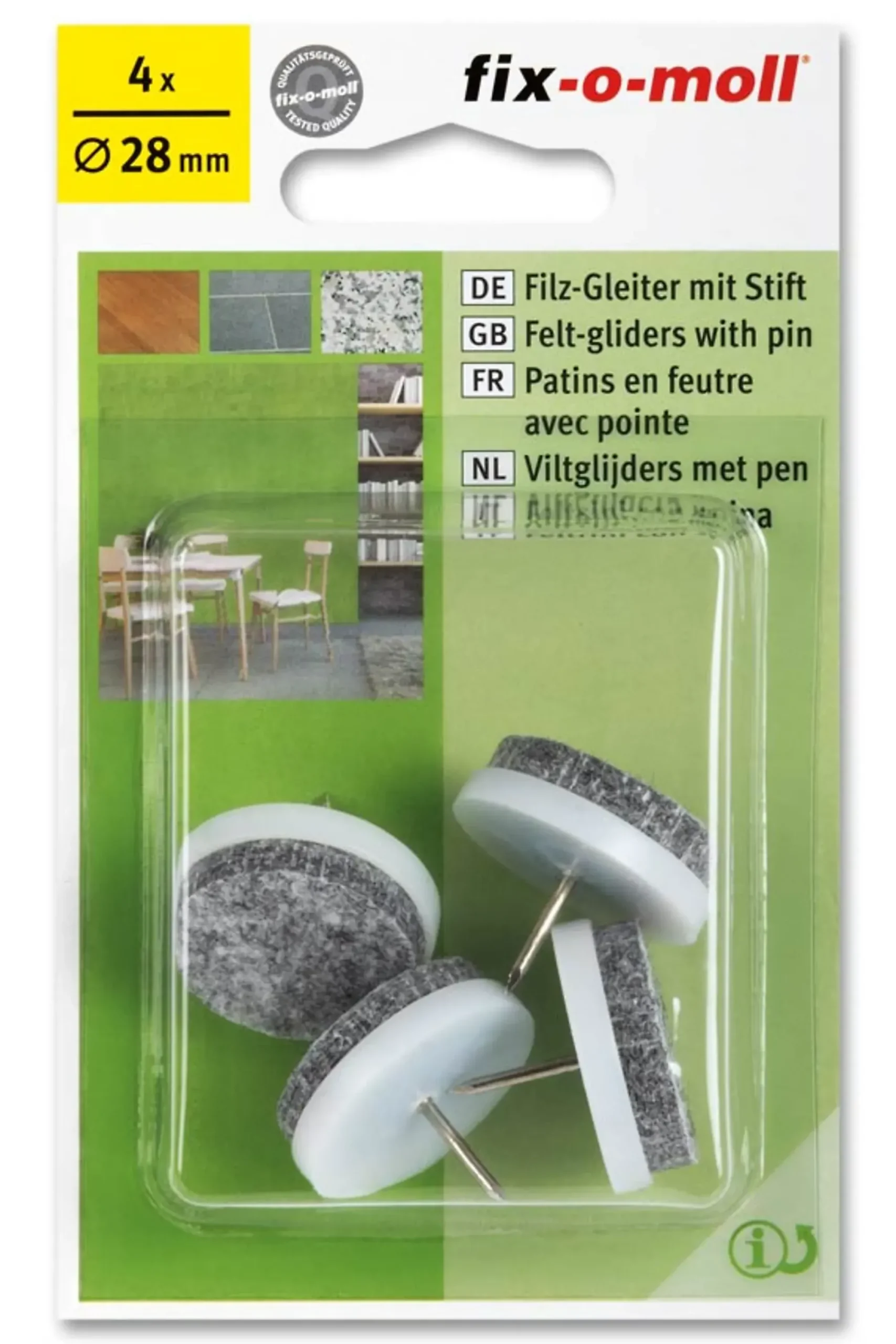 Filtknott med stift til stol og bordben ø28mm hvit 8stk-Fix O Moll Outlet