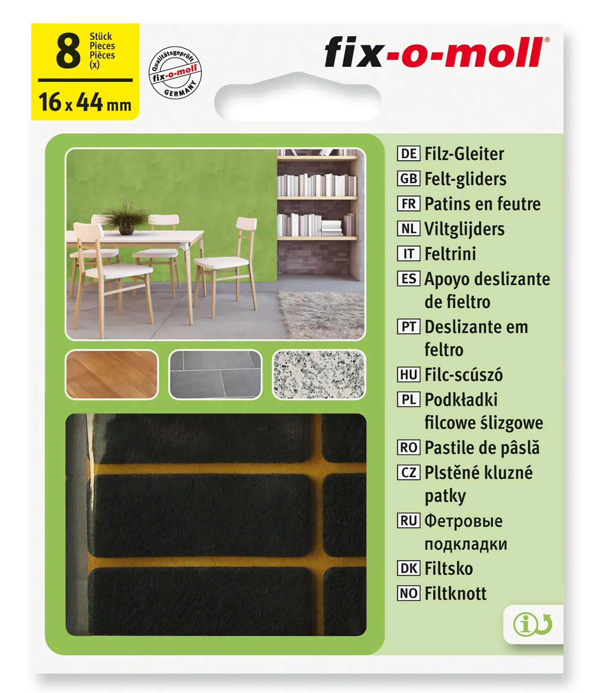 Filtknott til stol og bord 16x44mm 8stk-Fix O Moll Outlet