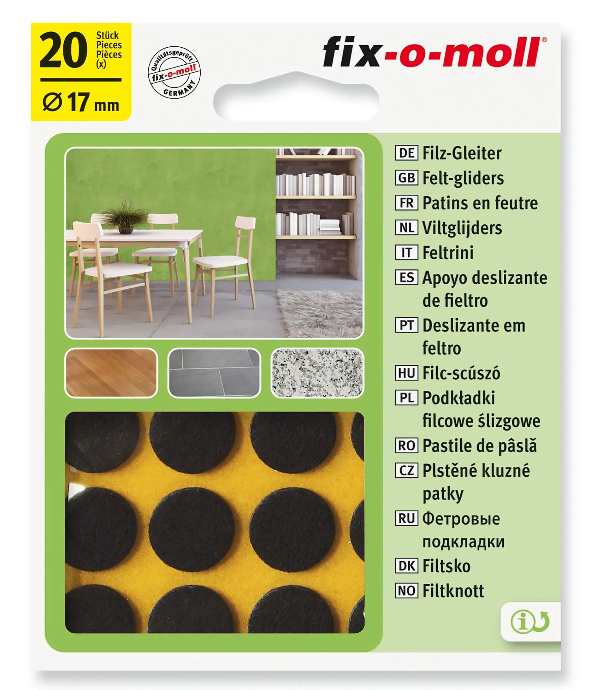FILT TIL STOL&BORD Ø17MM 20STK FIX-O-MOLL-Fix O Moll New