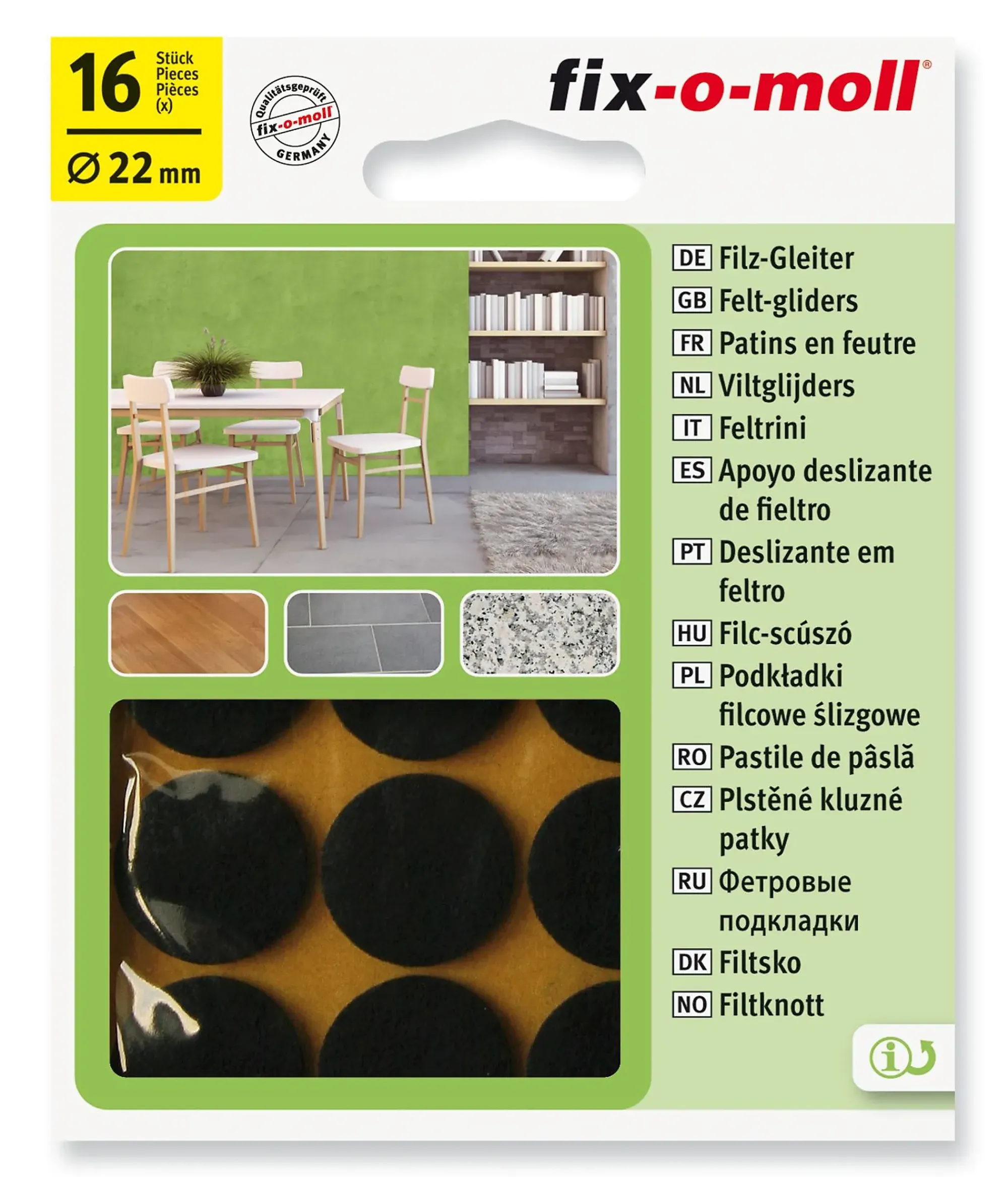 FILT TIL STOL&BORD Ø22MM 16STK FIX-O-MOLL-Fix O Moll Hot