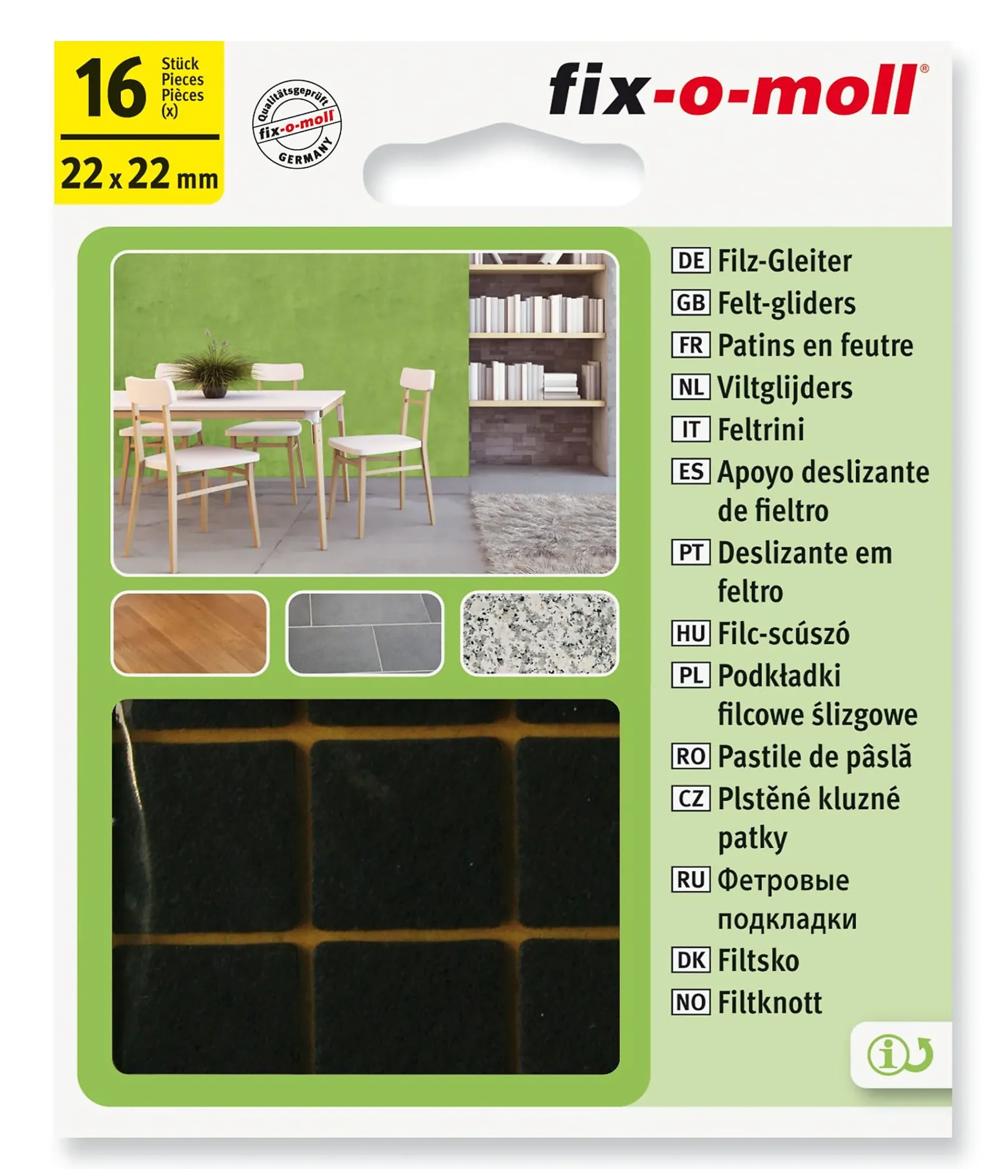 FILT TIL STOL&BORD 22X22MM 16STK FIX-O-MOL-Fix O Moll Online