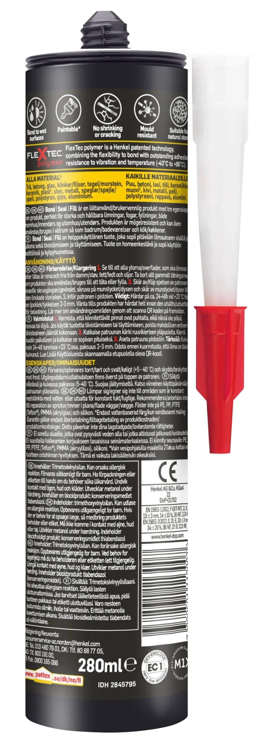 Fugelim Bond-Seal-Fill Grå 280ml-Pattex Hot