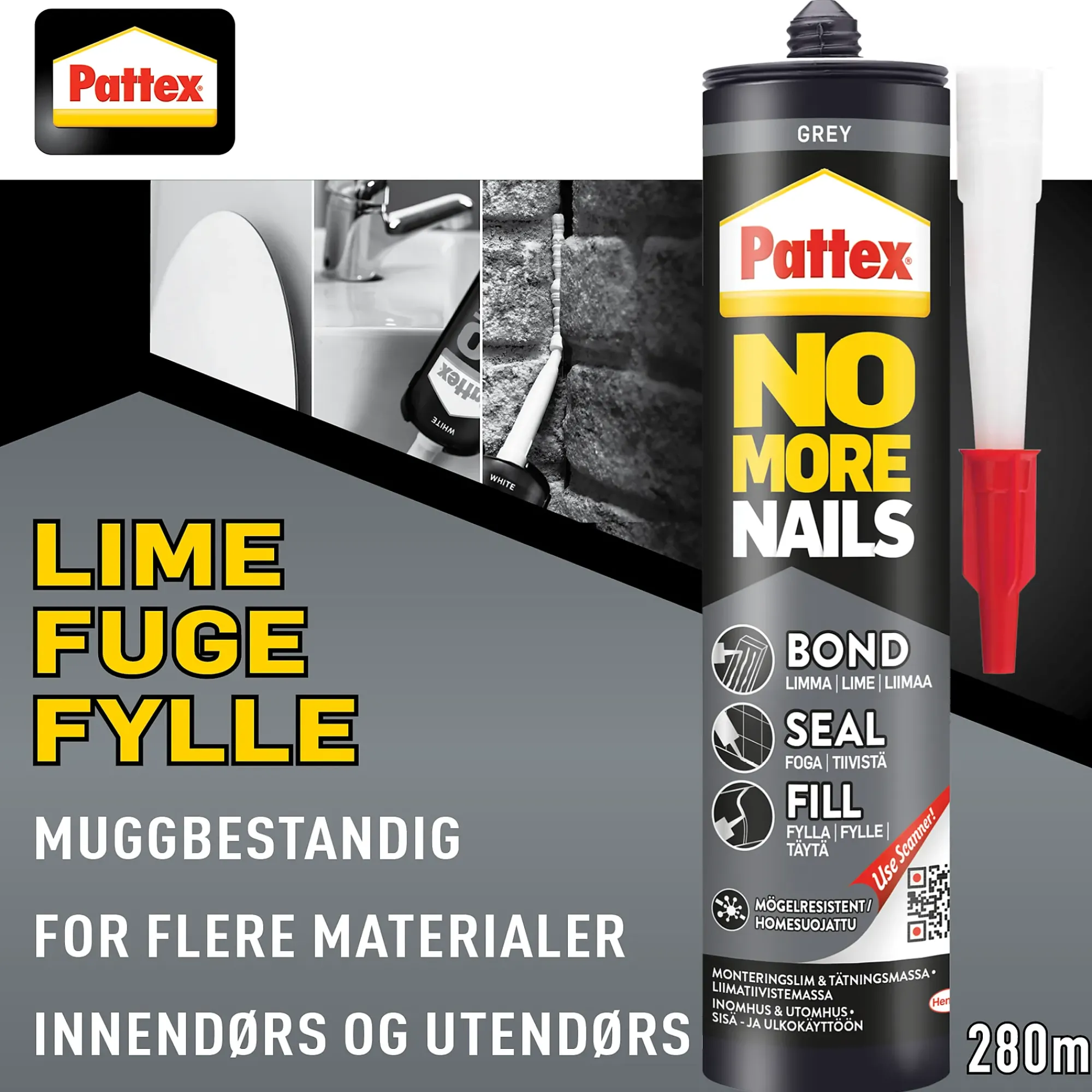 Fugelim Bond-Seal-Fill Grå 280ml-Pattex Hot