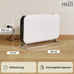 Gulvovn frittstående med elektronisk termostat 2000w-Mill