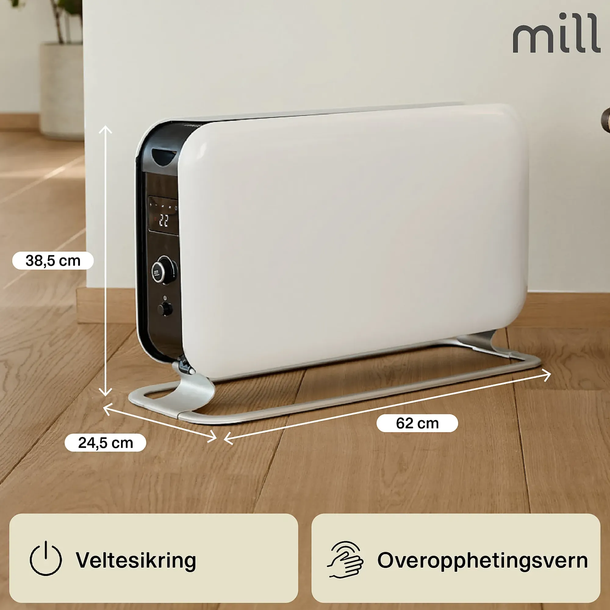 Gulvovn frittstående 2200w-Mill