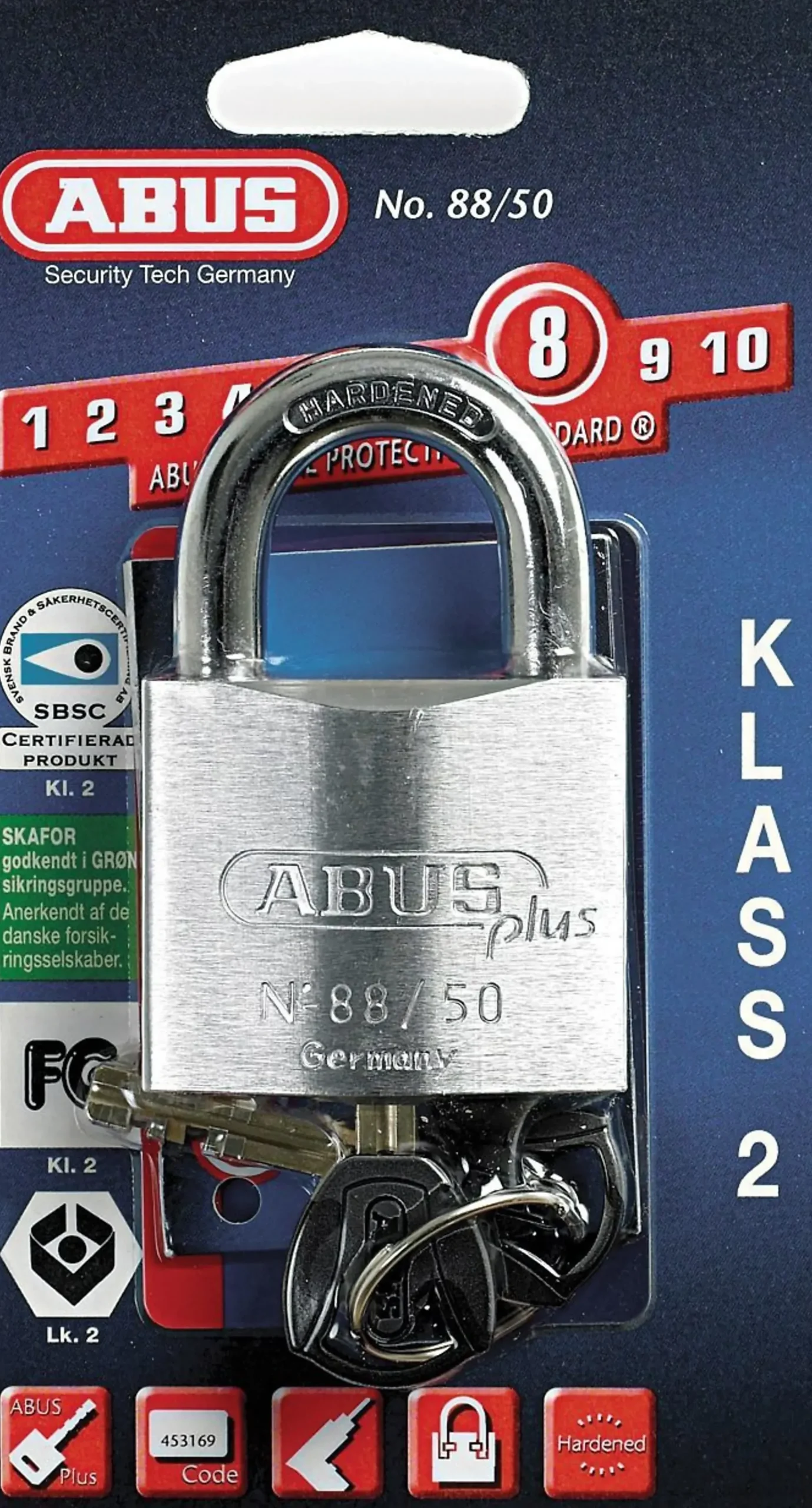 Hengelås 88/50 FG godkjent KL 2 med plus nøkkel-Abus Clearance