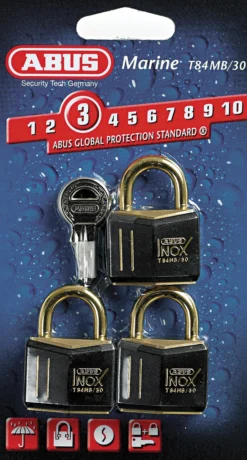 Hengelås T84MB/30 sort nautic i messing triple-Abus Outlet