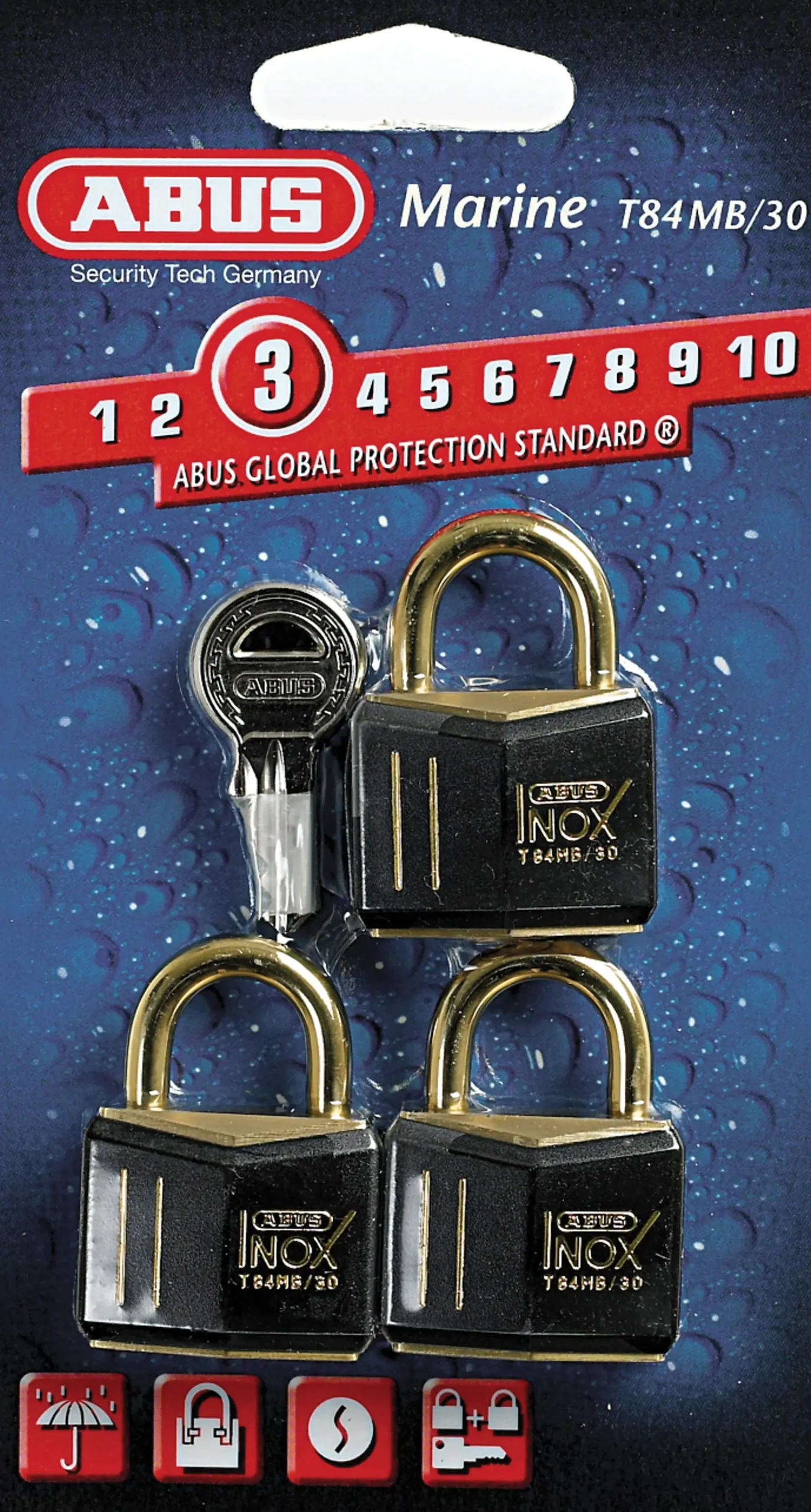 Hengelås T84MB/30 sort nautic i messing triple-Abus Outlet