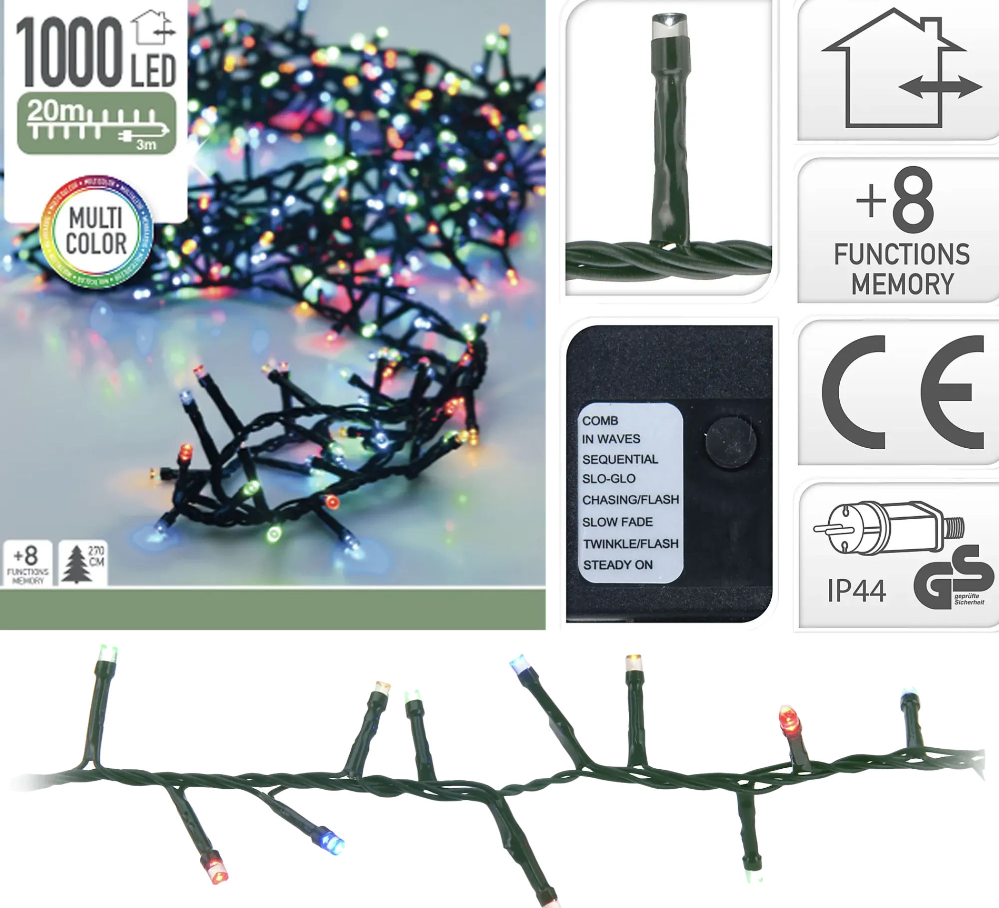 Julelys 1000 multifarget led 20m ute/inne-Ki Outlet