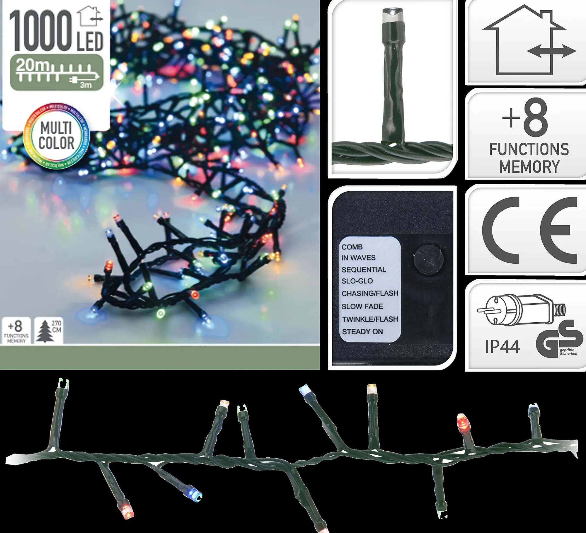 Julelys 1000 multifarget led 20m ute/inne-Ki Outlet