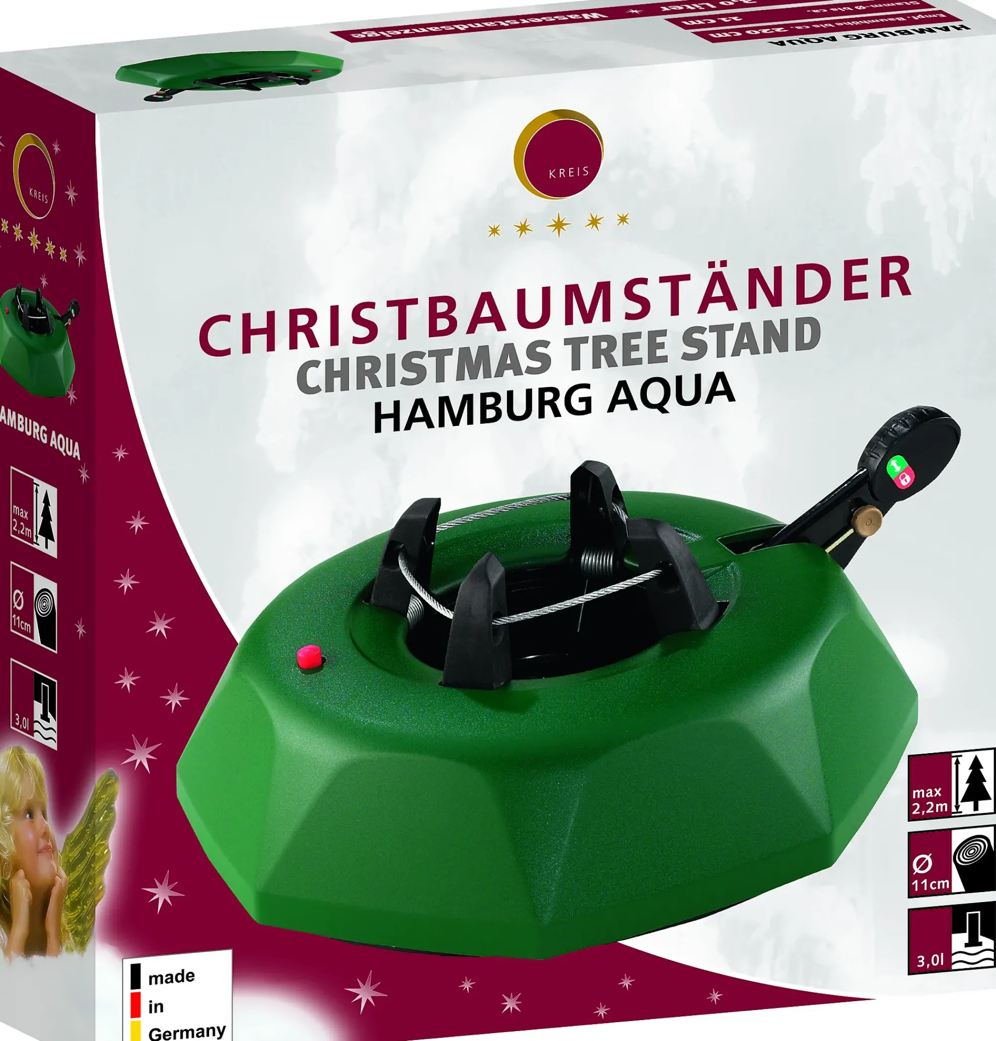 Juletrefot med pedal Hamburg Aqua 34cm-Krinner Hot