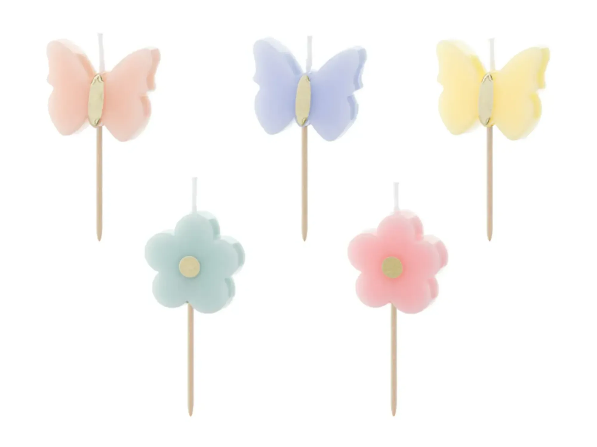 Kakelys sommerfugl/blomster på stick 3,5cm 5stk-Partydeco