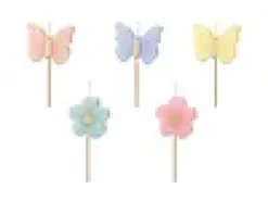 Kakelys sommerfugl/blomster på stick 3,5cm 5stk-Partydeco