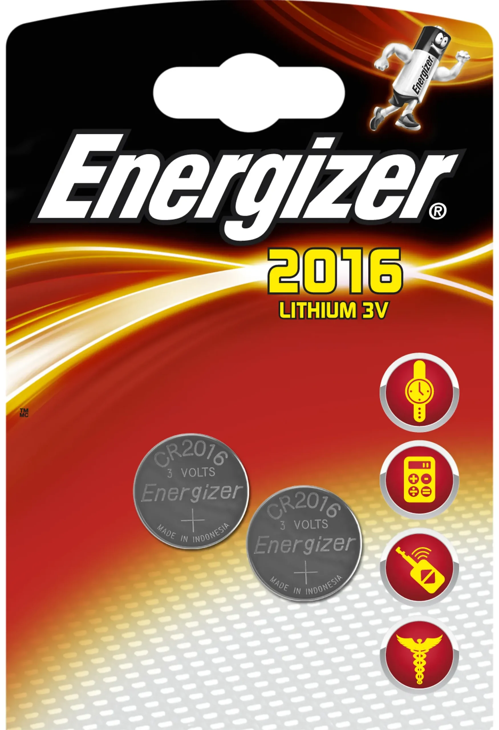 Knappcellebatteri CR2016 3V Lithium 2stk-Energizer New