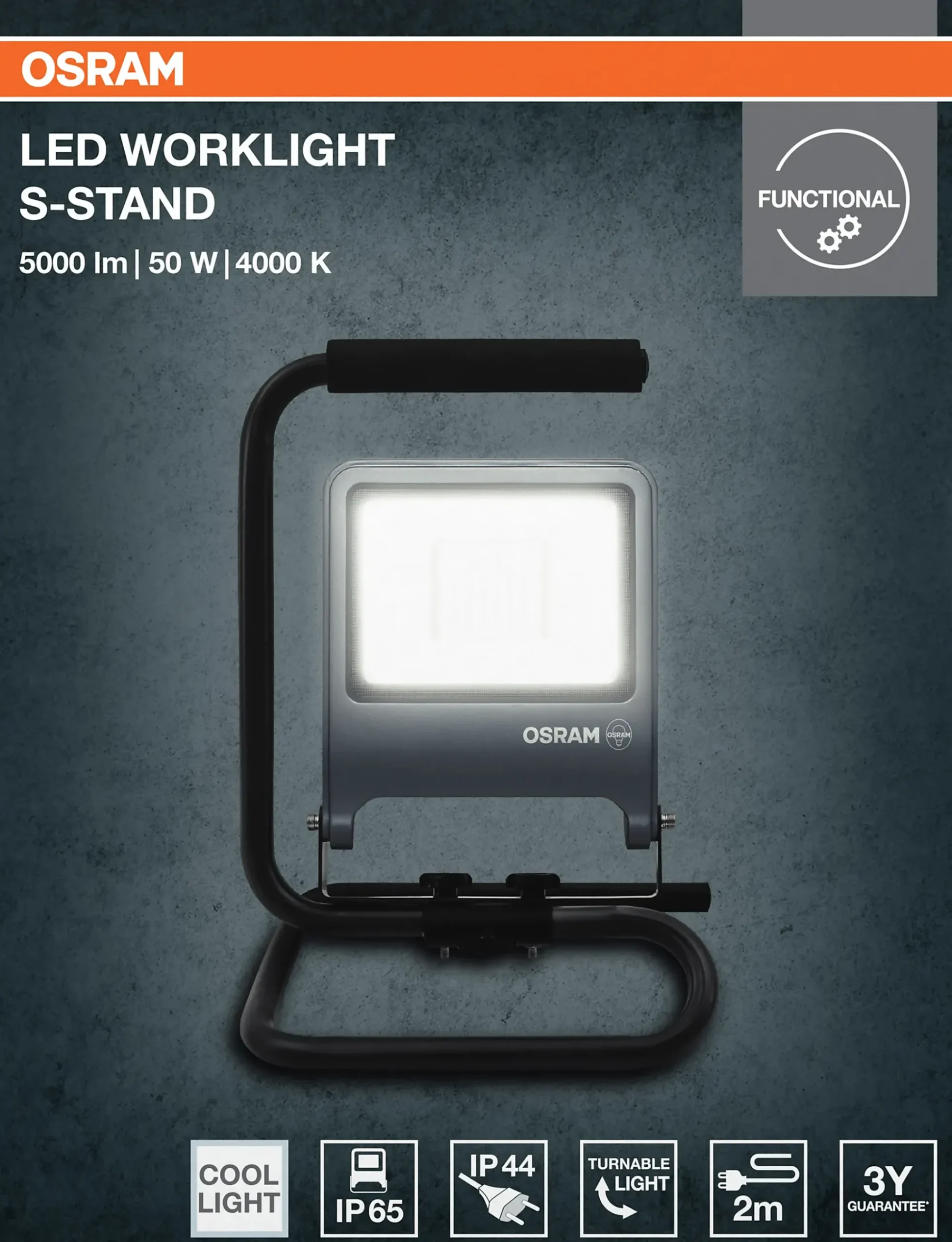 Led Arbeidslampe 50w 4500lm 4000K - 2m Ledning-Osram Online