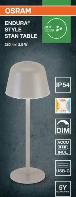 Led Bordlampe Utendørs Beige Oppladbar Usb-Osram Discount