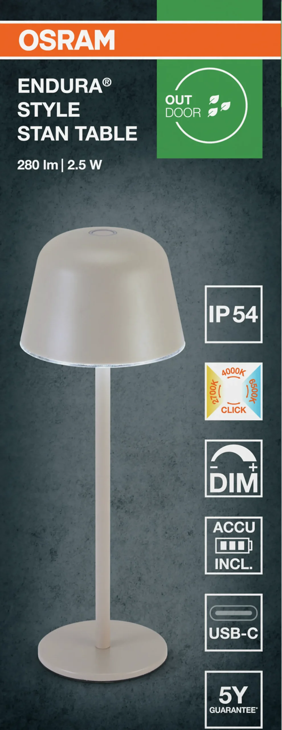 Led Bordlampe Utendørs Beige Oppladbar Usb-Osram Discount