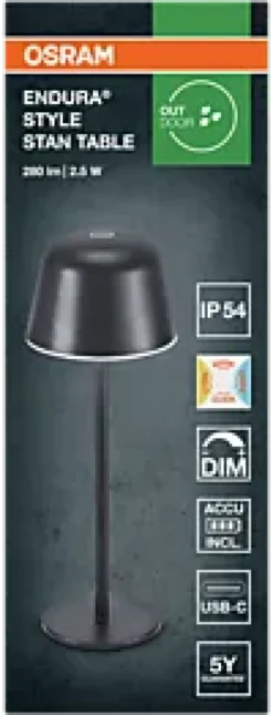 Led Bordlampe Utendørs Mørk Grå Oppladbar Usb-Osram Clearance