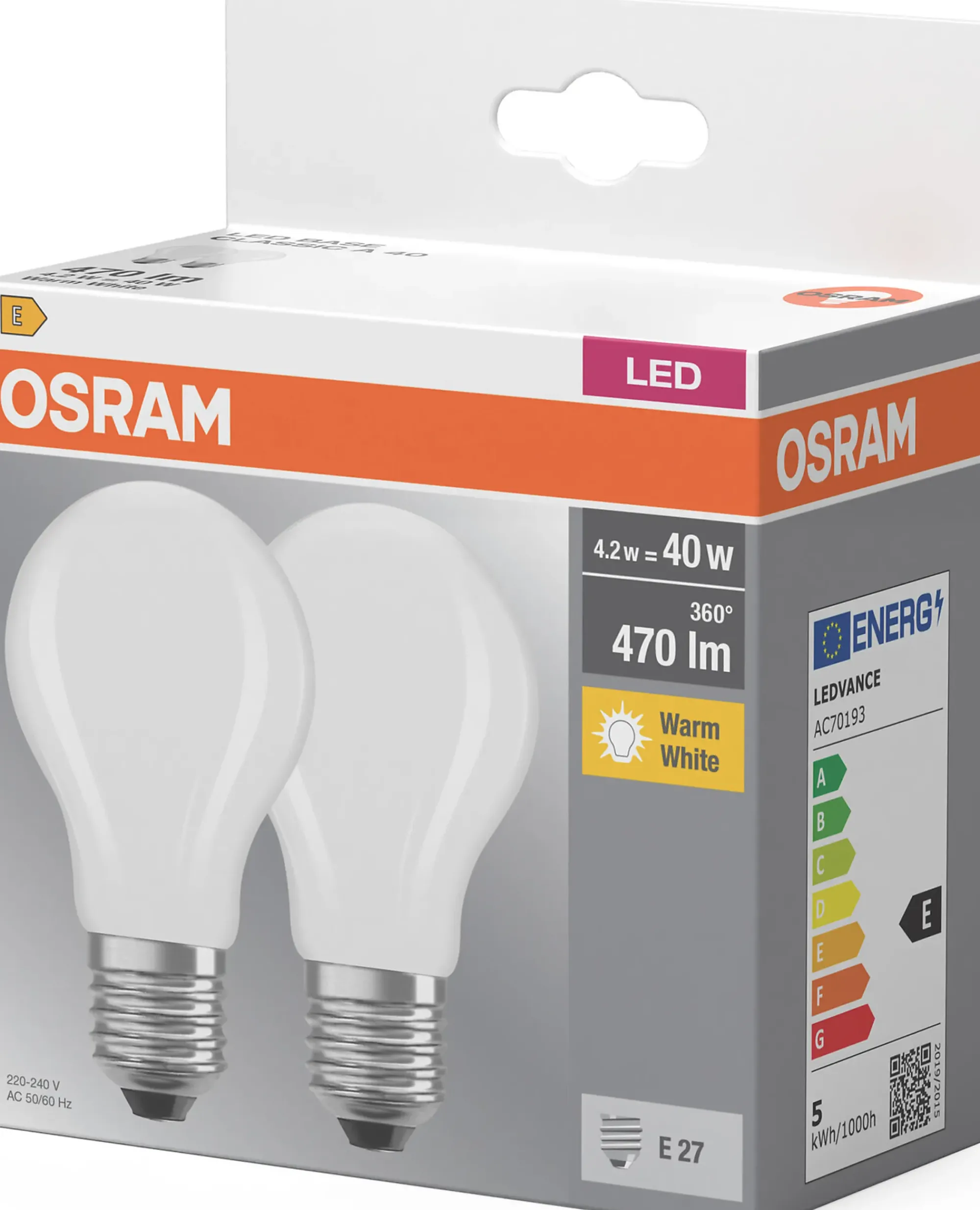 LED Classic A 40 E27 2700K 2stk.-Osram Sale