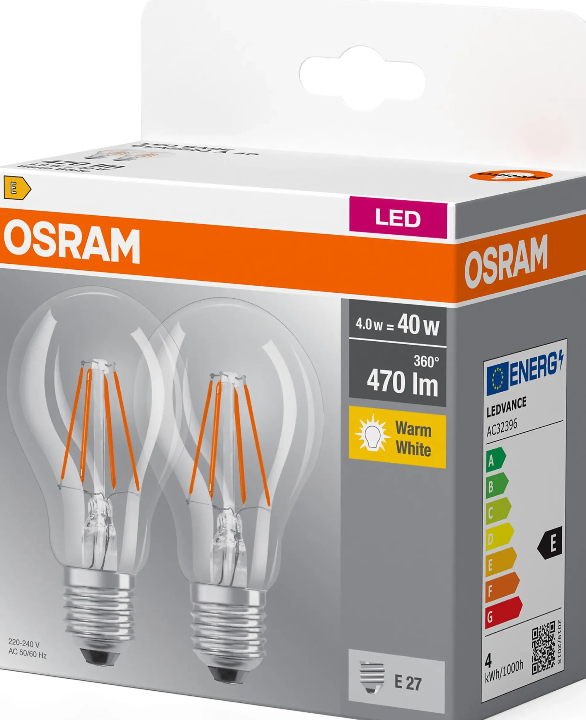 LED Classic A 40 klar E27 2700K 2stk-Osram Best