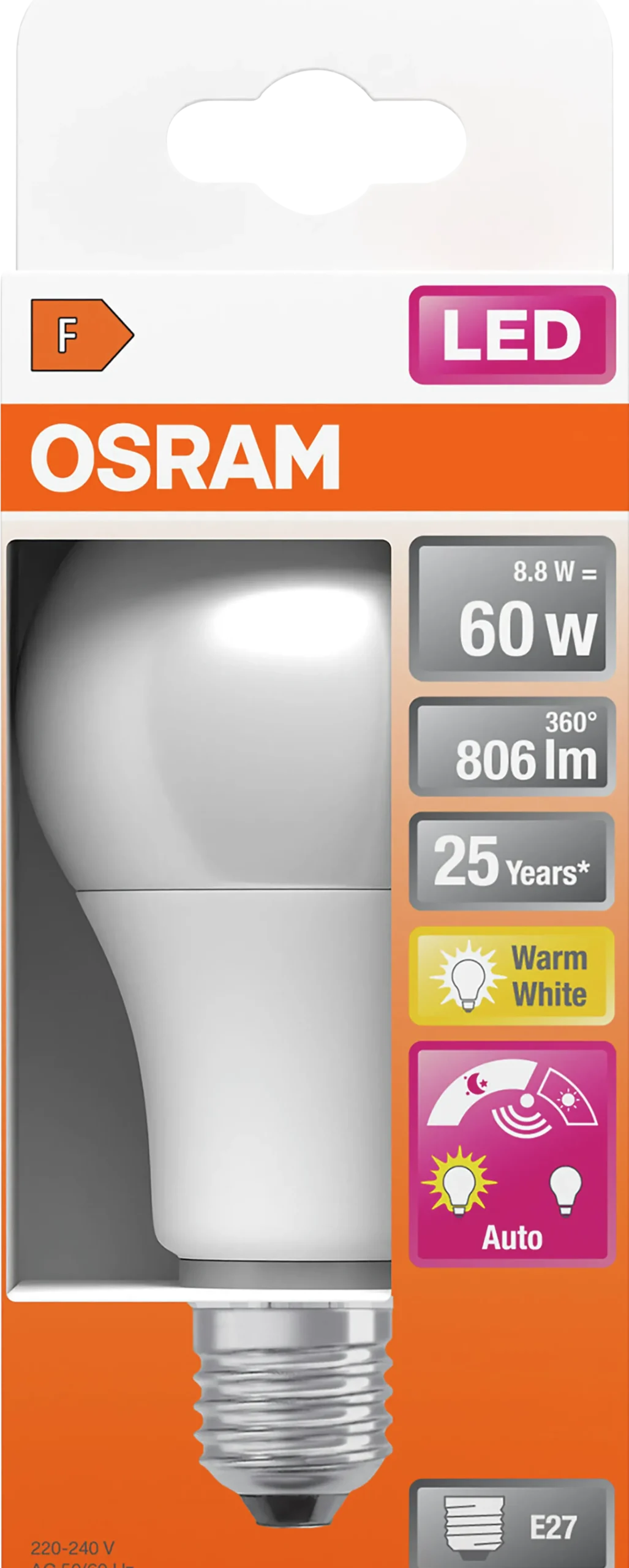 LED Classic A 60 9W 2700K daylight sensor E27-Osram Sale