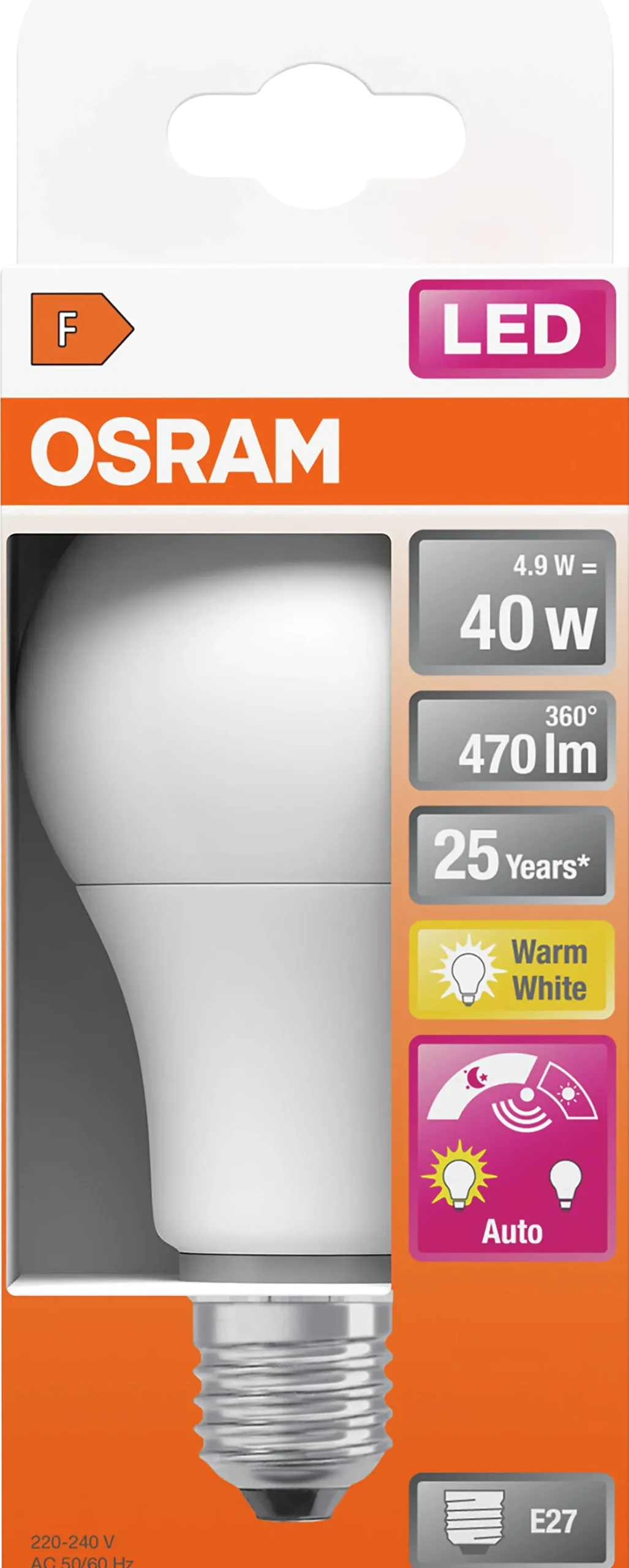 LED Classic A 40 6W 2700K daylight sensor E27-Osram Hot