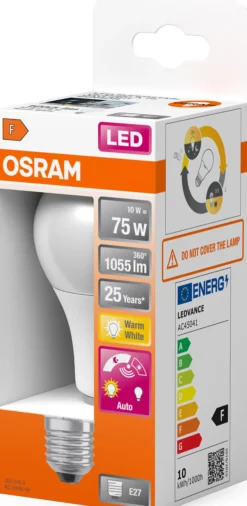 LED Classic A 75 10W 2700K daylight sensor E27-Osram Clearance