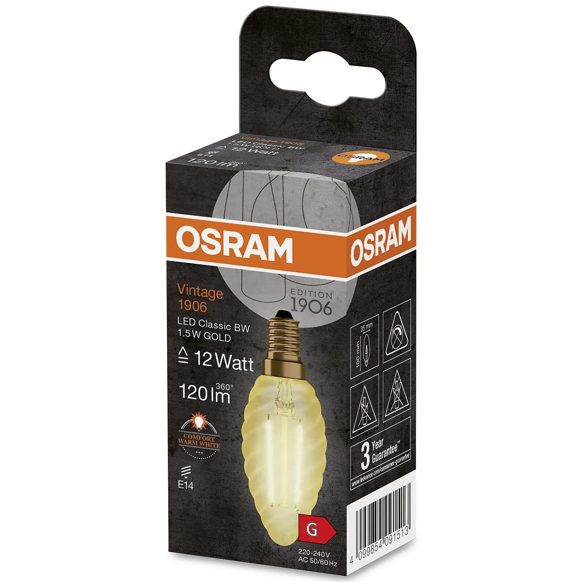 LED Classic BW 12 gold 1,5W 2400K E14-Osram Clearance