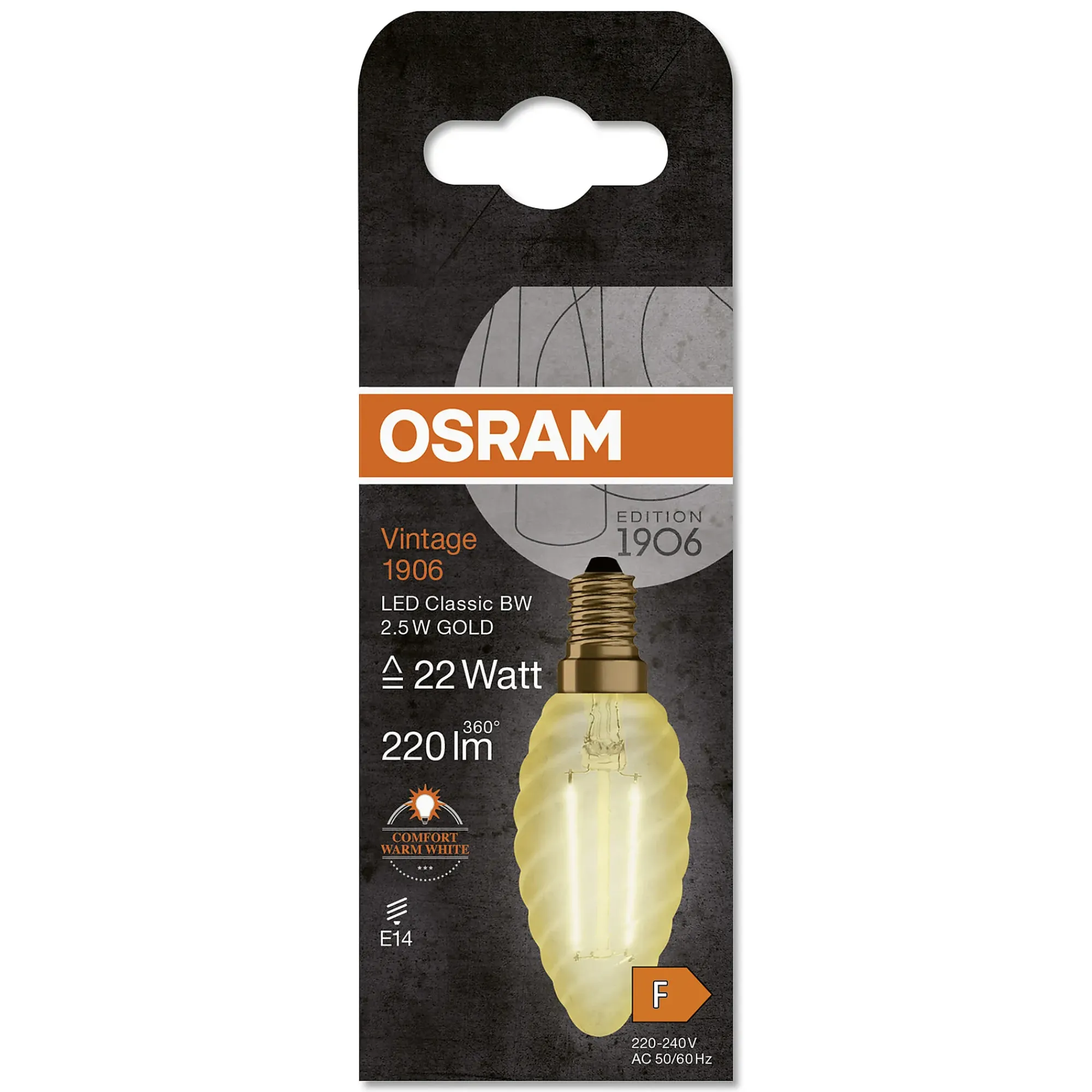 LED Classic BW 22 gold 2,5W 2400K E14-Osram Hot