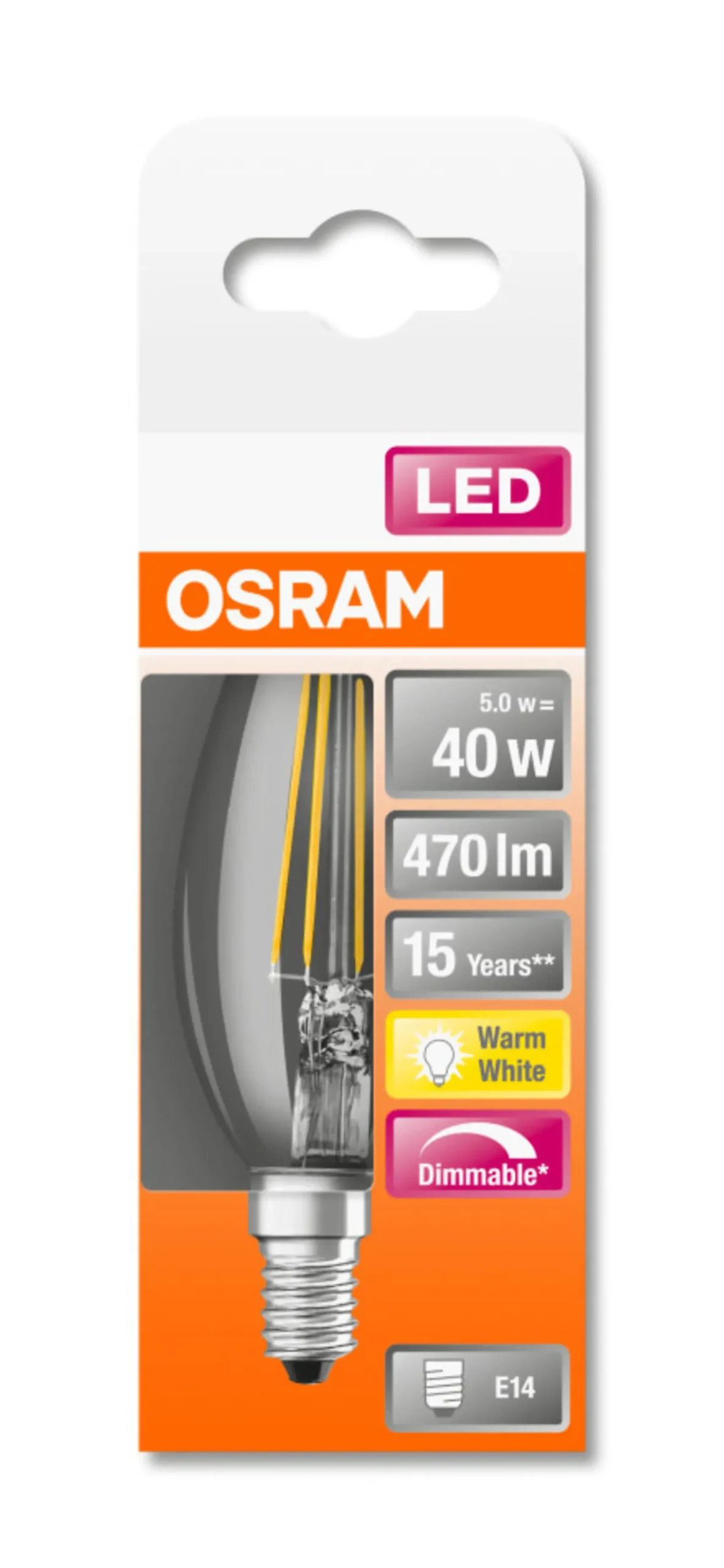 LED Classic B 40 5W 2700K dim E14-Osram Sale