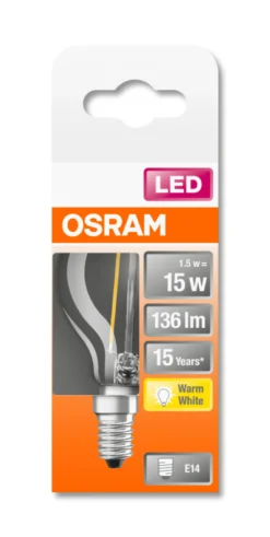 LED Classic P 15 1.5W 2700K E14-Osram Clearance