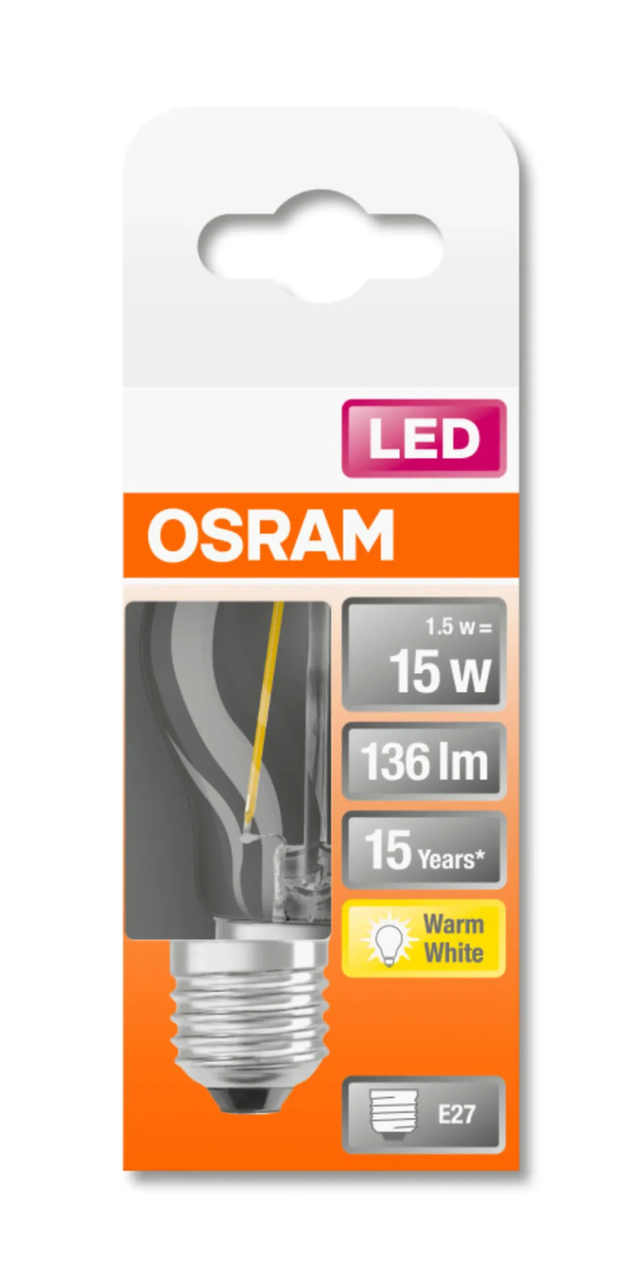 LED Classic P 15 1.5W 2700K klar E27-Osram