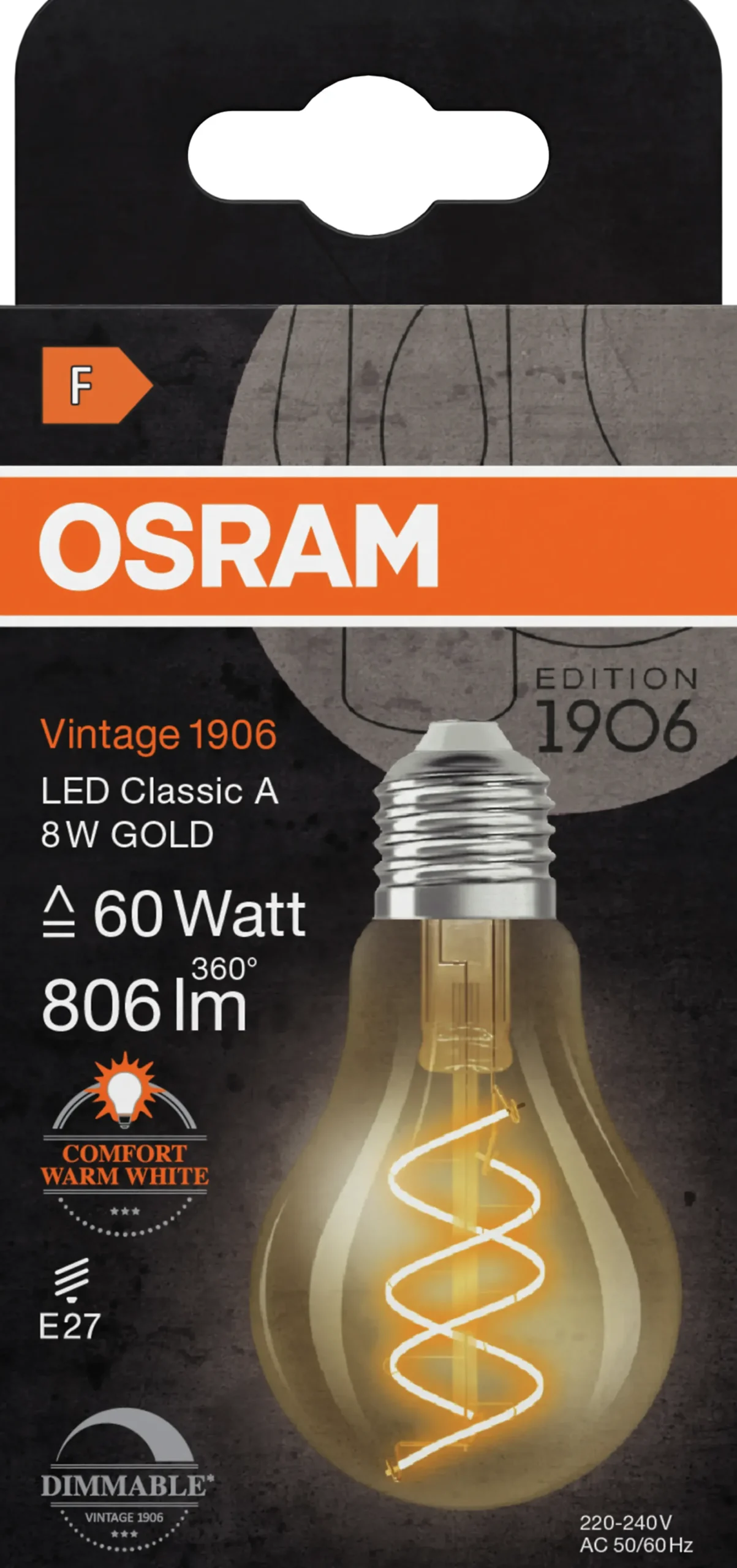 Led Dekorasjonspære E27 A60 806lm Gold Dimbar Varmere Lys-Osram New