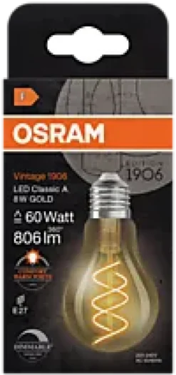 Led Dekorasjonspære E27 A60 806lm Gold Dimbar Varmere Lys-Osram New