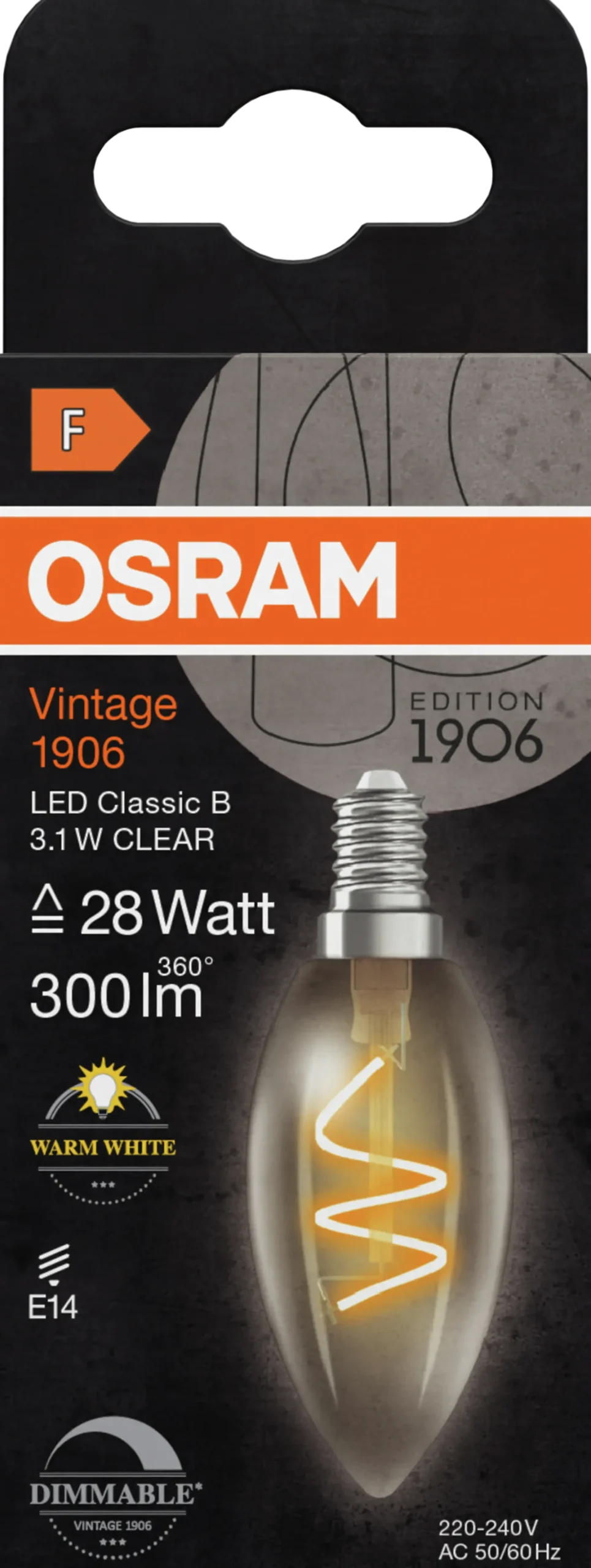 Led Dekorasjonspære E14 B28 300lm klar Dimbar-Osram Clearance